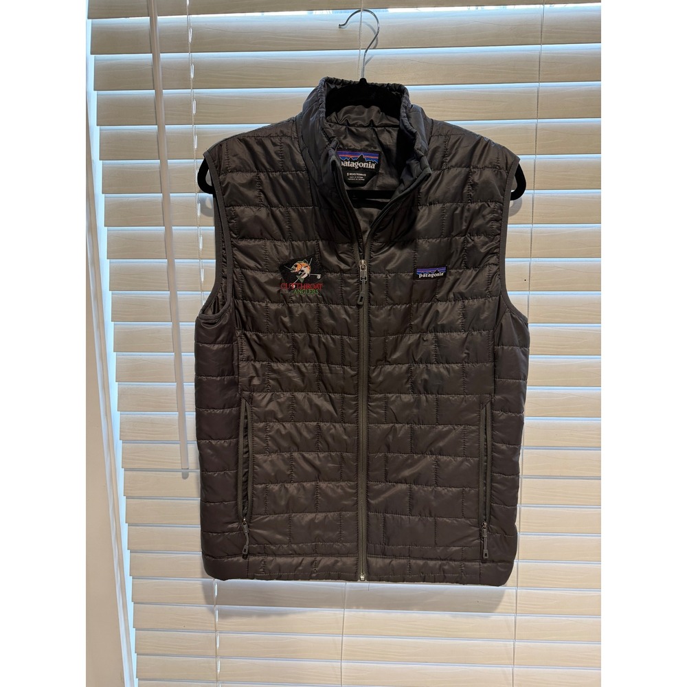 Patagonia Size S Quilted Vest Gray Cutthroat Anglers Embroidered Full Zip Puffer